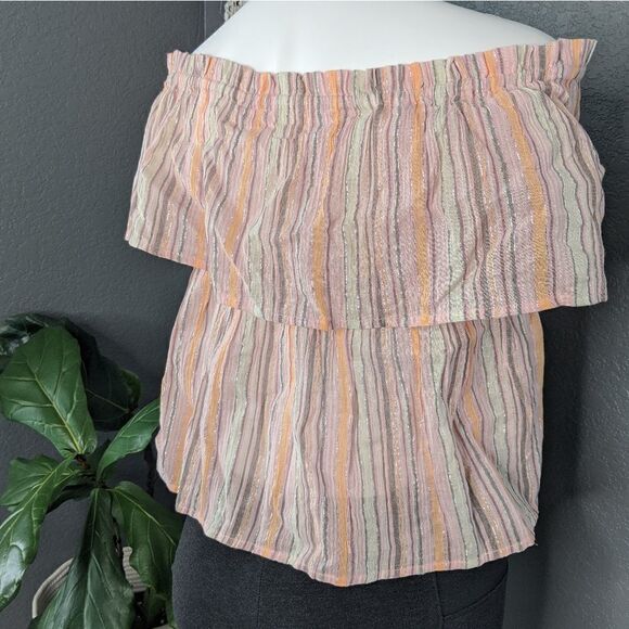 New Lucky Brand Metallic Off Shoulder Shirt - Picture 4 of 8